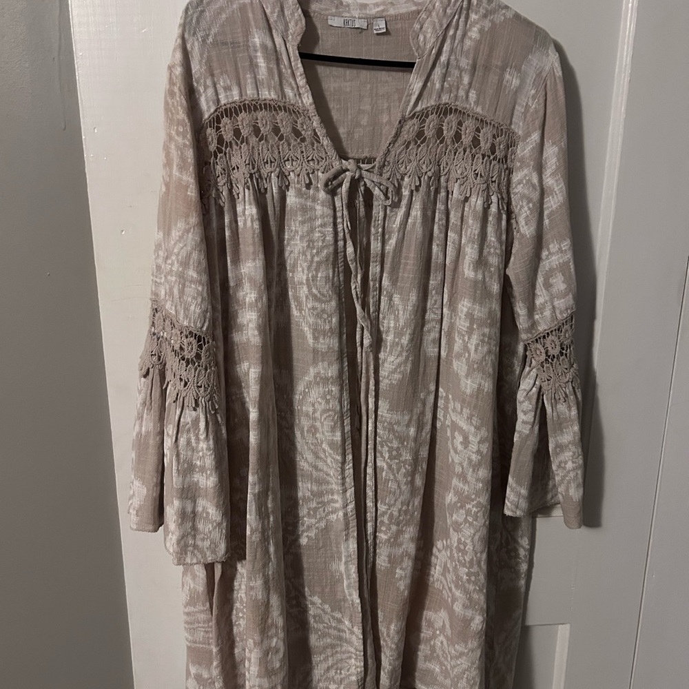Elegant Beige Lace-Trimmed Dress